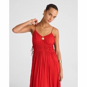 NWT! Madewell - Gathered V-Neck Midi Dress - Cherry Red - Size Medium